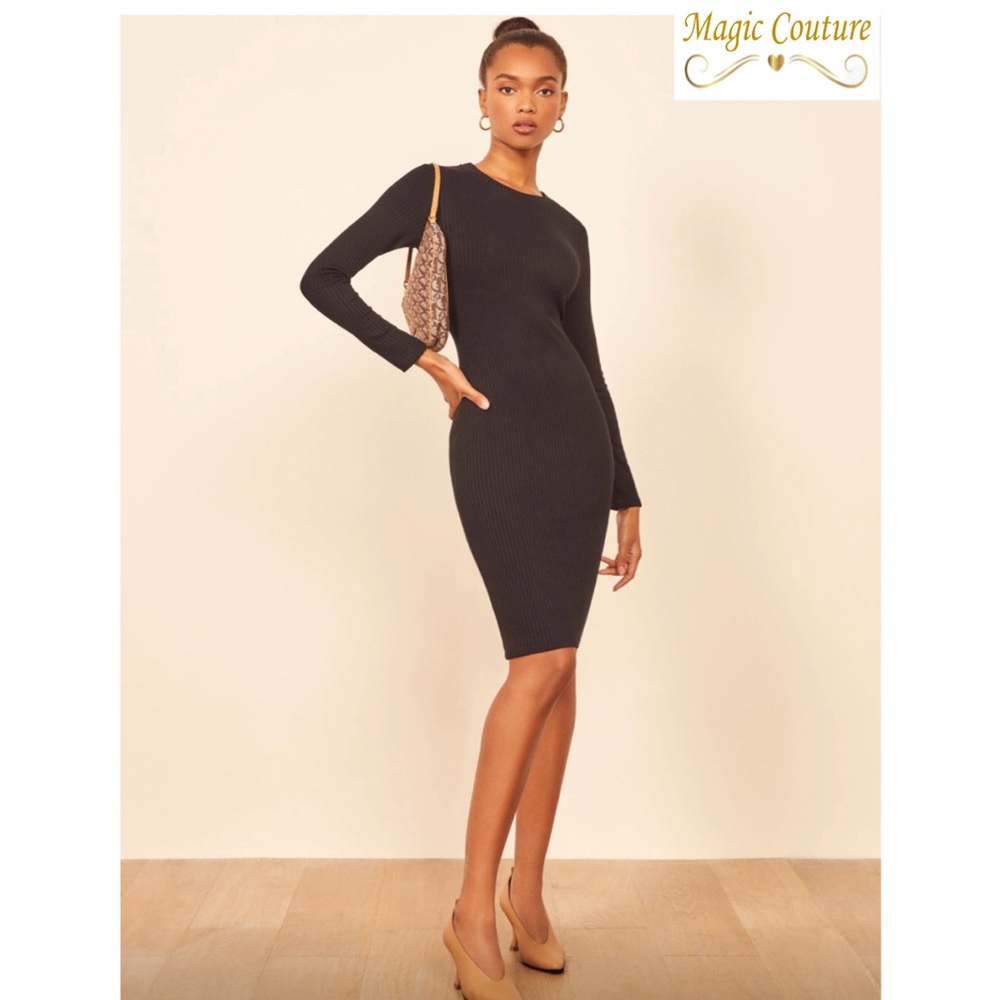 NWOT Reformation Wednesday Black Ribbed Knit Dress🖤🖤🖤 - Picture 1 of 13